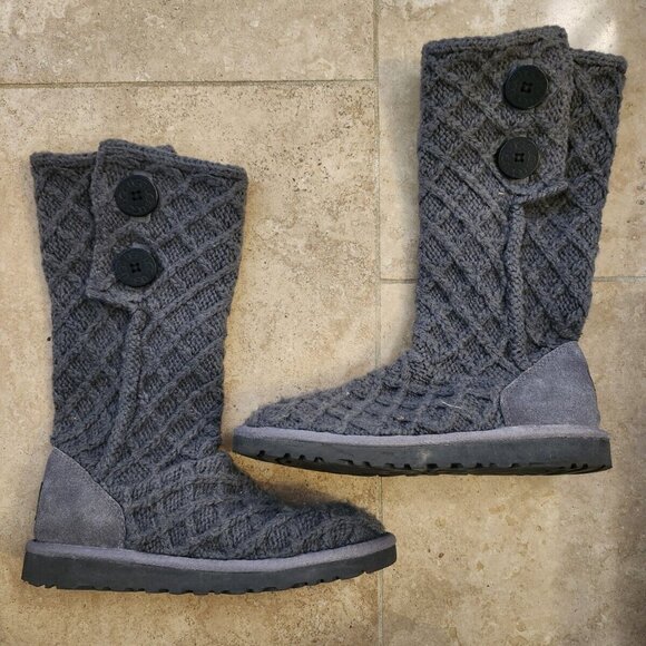 Ugg Lattice Cardy knit gray boots women's in size 5 - Picture 2 of 7